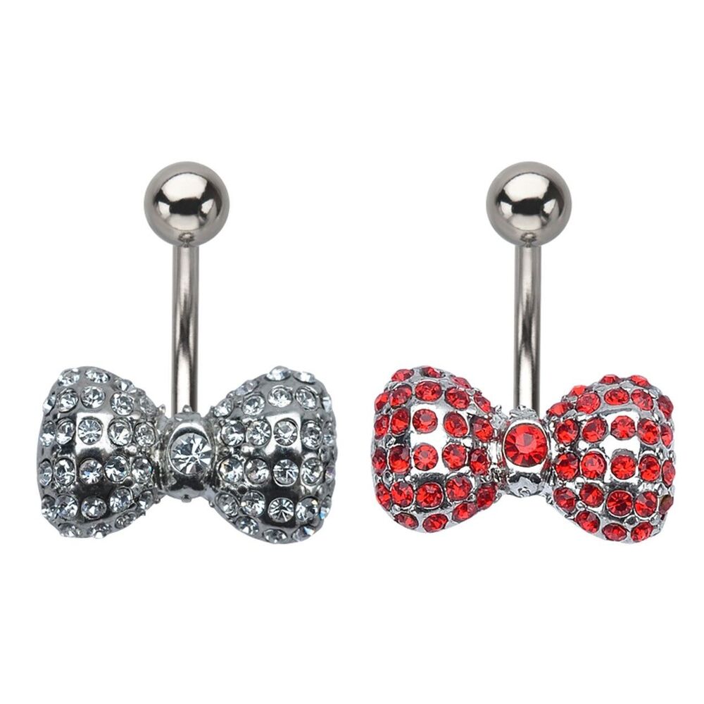 Gem Bow Belly Button Ring – Body Vibe 14G Navel Piercing Jewelry